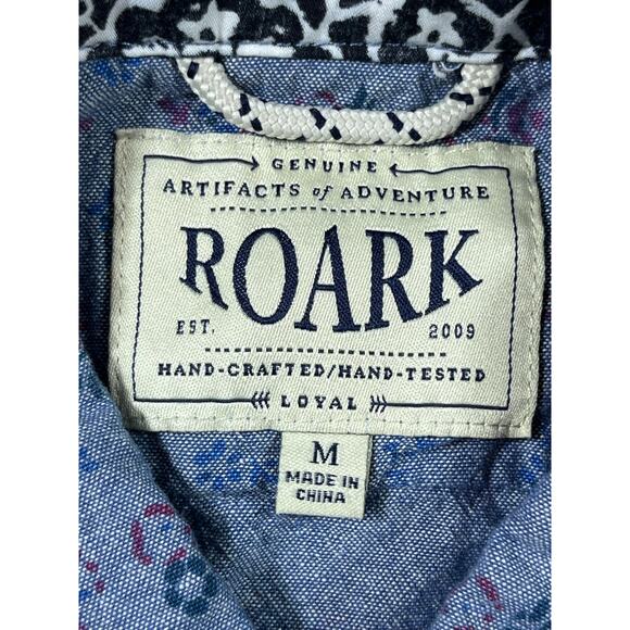Roark Men’s Medium Blue Floral Print Short Sleeve Button Front Chambray Shirt - Picture 3 of 8